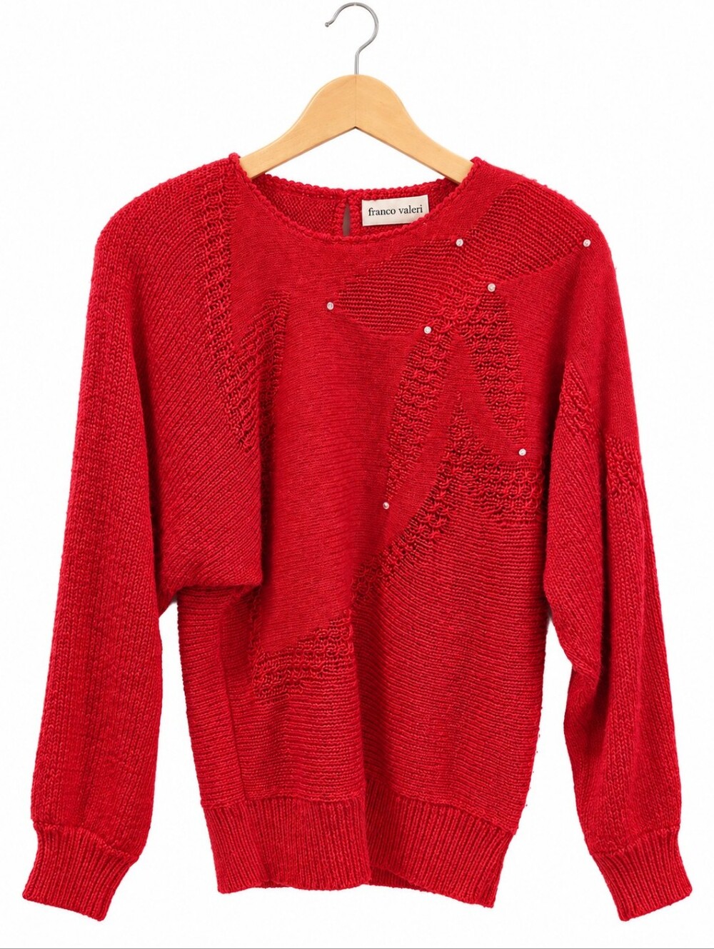 Franco Valeri Red Mixed Knit Embellished Sweater Size L